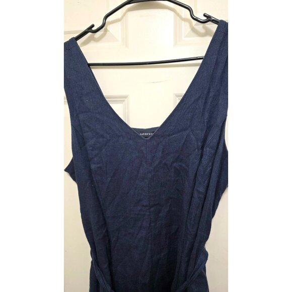 Lands' End Linen Sleeveless V-Neck Midi Dress Tie Waist Navy Blue Women's Size 1 - Picture 5 of 8